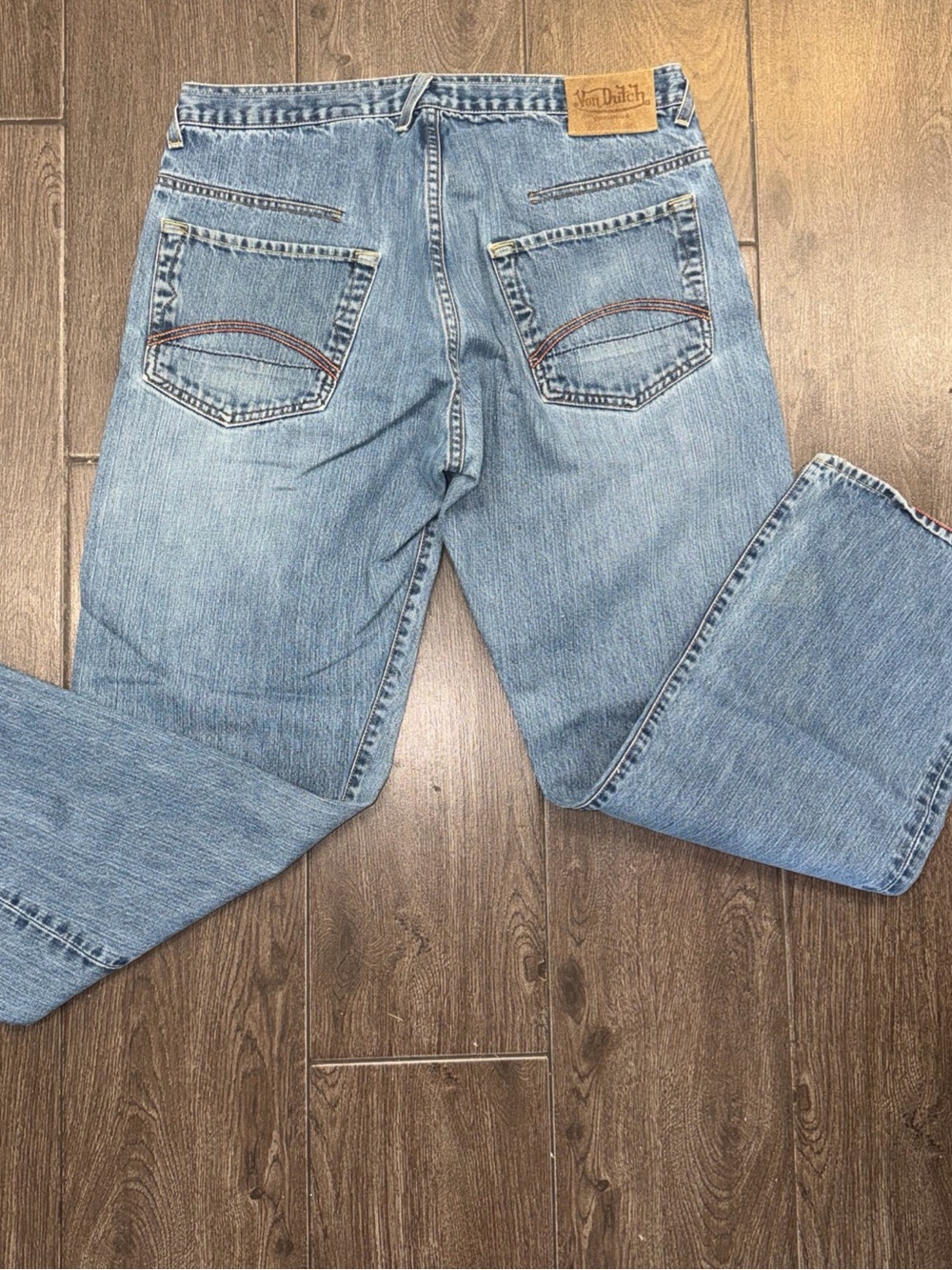 Y2K Von Dutch Jeans Mens 34x32 Blue Denim Firewood Oil USA Medium Wash